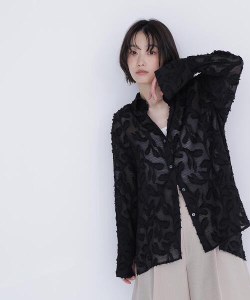 NATURAL BEAUTY BASIC（ナチュラルビューティーベーシック）の「カットジャガードシアーシャツ（シャツ/ブラウス・レディース・ピンク/オフホワイト/ブラック・ﾌﾘ-）」の6枚目の写真