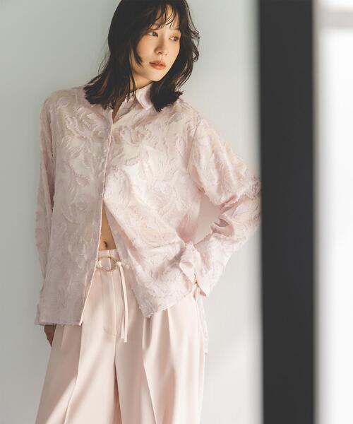 NATURAL BEAUTY BASIC(ナチュラルビューティーベーシック)の「カットジャガードシアーシャツ(シャツ/ブラウス・レディース・ピンク/オフホワイト/ブラック・フリ-)」の12枚目の写真