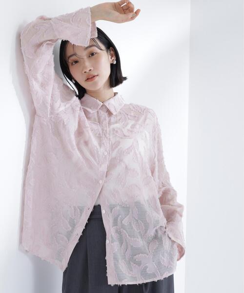 NATURAL BEAUTY BASIC(ナチュラルビューティーベーシック)の「カットジャガードシアーシャツ(シャツ/ブラウス・レディース・ピンク/オフホワイト/ブラック・フリ-)」の14枚目の写真