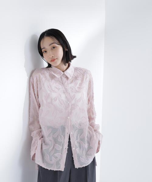 NATURAL BEAUTY BASIC(ナチュラルビューティーベーシック)の「カットジャガードシアーシャツ(シャツ/ブラウス・レディース・ピンク/オフホワイト/ブラック・フリ-)」の6枚目の写真