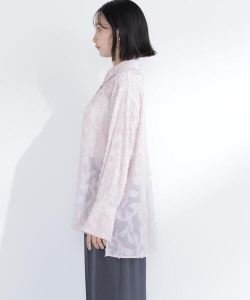 NATURAL BEAUTY BASIC(ナチュラルビューティーベーシック)の「カットジャガードシアーシャツ(シャツ/ブラウス・レディース・ピンク/オフホワイト/ブラック・フリ-)」の7枚目の写真
