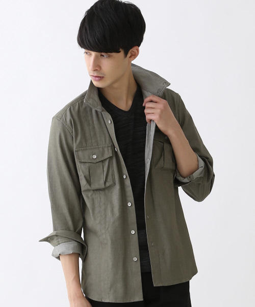 ABAHOUSE（アバハウス）の「ツイルシャンブレースタンドシャツ（シャツ/ブラウス・メンズ・カーキ/ベージュ/ネイビー・2/4/3）」の10枚目の写真
