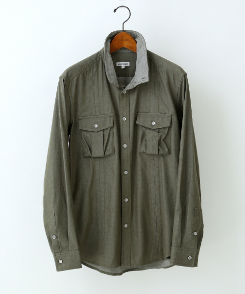 ABAHOUSE（アバハウス）の「ツイルシャンブレースタンドシャツ（シャツ/ブラウス・メンズ・カーキ/ベージュ/ネイビー・2/4/3）」の11枚目の写真