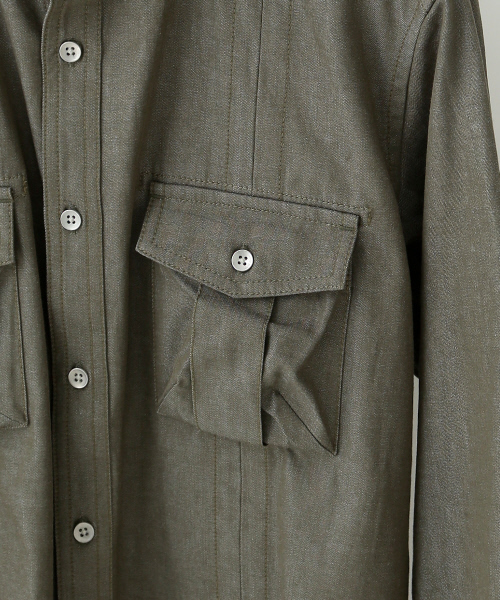 ABAHOUSE（アバハウス）の「ツイルシャンブレースタンドシャツ（シャツ/ブラウス・メンズ・カーキ/ベージュ/ネイビー・2/4/3）」の13枚目の写真