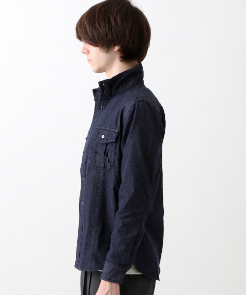 ABAHOUSE（アバハウス）の「ツイルシャンブレースタンドシャツ（シャツ/ブラウス・メンズ・カーキ/ベージュ/ネイビー・2/4/3）」の16枚目の写真