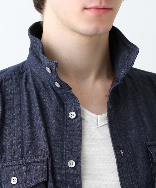 ABAHOUSE（アバハウス）の「ツイルシャンブレースタンドシャツ（シャツ/ブラウス・メンズ・カーキ/ベージュ/ネイビー・2/4/3）」の17枚目の写真