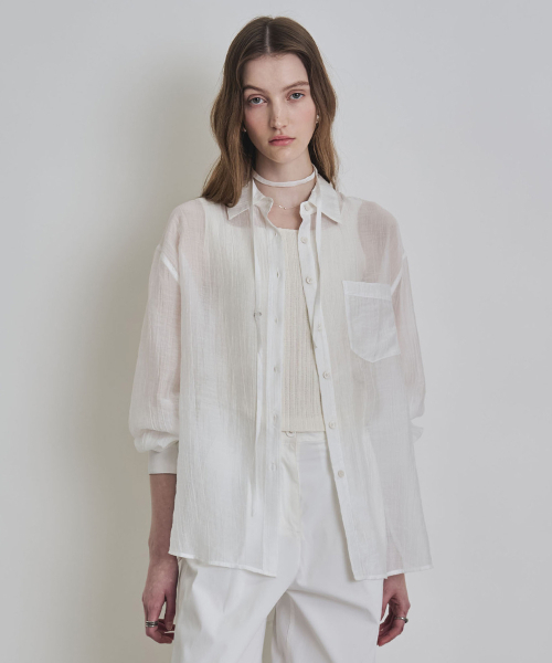 COSTUME O’CLOCK(コスチュームオクロック)の「ベルト付きシースルーシャツ 3カラー COWSH002(シャツ/ブラウス・レディース・スカイブルー/チャコール/ホワイト・F)」の19枚目の写真