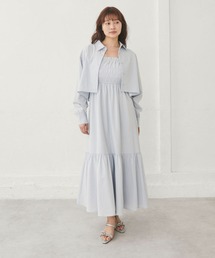 ショートシャツ×シャーリングキャミワンピースSET