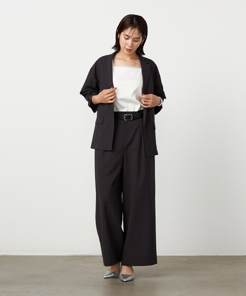 COMME CA ISM（コムサイズム）の「リネンライクインタックワイドパンツ / セットアップ対応（その他パンツ・レディース・チャコール/ベージュ・LARGE/MEDIUM）」の5枚目の写真
