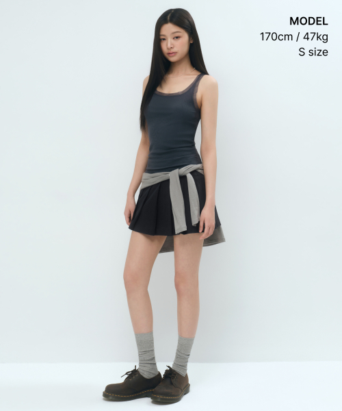 MUSINSA STANDARD WOMAN（ムシンサスタンダードウーマン）の「ウィメンズメッシュトリムタンクトップ[グレー]（Tシャツ/カットソー・レディース・その他・LARGE/MEDIUM/X-SMALL/SMALL）」の2枚目の写真