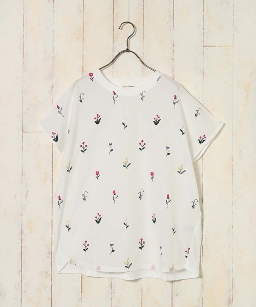 Bleu Bleuet(ブルーブルーエ)の「プチフラワー刺繍Tシャツ(Tシャツ/カットソー・レディース・チャコール/ホワイト・FREE)」の9枚目の写真