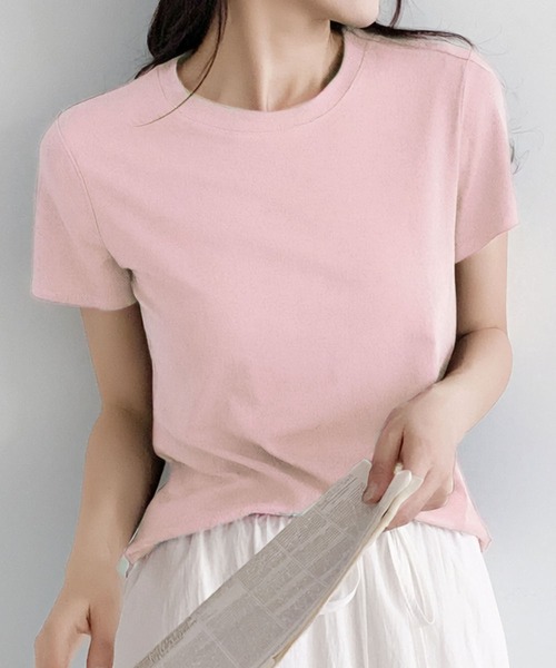 LOWO(ロワ)の「【シルクタッチ / 伸縮性】吸湿性に優れたリヨセル素材。ベーシックTシャツ(M・L)(Tシャツ/カットソー・レディース・イエロー/ピンク/グレー/ホワイト/ブラック/ブラウン/ブルー・L/M)」の7枚目の写真