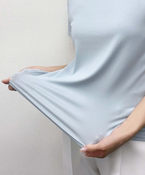 LOWO(ロワ)の「【シルクタッチ / 伸縮性】吸湿性に優れたリヨセル素材。ベーシックTシャツ(M・L)(Tシャツ/カットソー・レディース・イエロー/ピンク/グレー/ホワイト/ブラック/ブラウン/ブルー・L/M)」の8枚目の写真