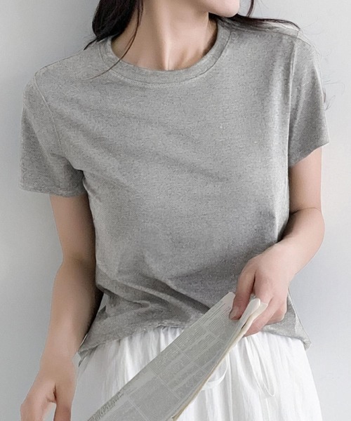 LOWO(ロワ)の「【シルクタッチ / 伸縮性】吸湿性に優れたリヨセル素材。ベーシックTシャツ(M・L)(Tシャツ/カットソー・レディース・イエロー/ピンク/グレー/ホワイト/ブラック/ブラウン/ブルー・L/M)」の12枚目の写真