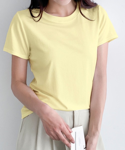 LOWO(ロワ)の「【シルクタッチ / 伸縮性】吸湿性に優れたリヨセル素材。ベーシックTシャツ(M・L)(Tシャツ/カットソー・レディース・イエロー/ピンク/グレー/ホワイト/ブラック/ブラウン/ブルー・L/M)」の17枚目の写真