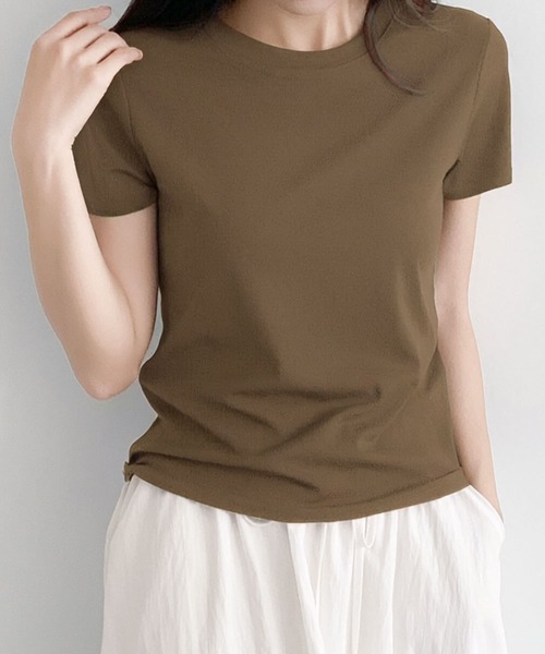 LOWO(ロワ)の「【シルクタッチ / 伸縮性】吸湿性に優れたリヨセル素材。ベーシックTシャツ(M・L)(Tシャツ/カットソー・レディース・イエロー/ピンク/グレー/ホワイト/ブラック/ブラウン/ブルー・L/M)」の19枚目の写真