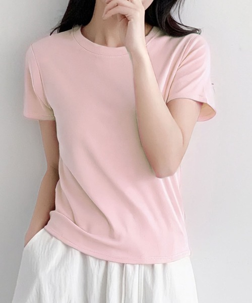 LOWO(ロワ)の「【シルクタッチ / 伸縮性】吸湿性に優れたリヨセル素材。ベーシックTシャツ(M・L)(Tシャツ/カットソー・レディース・イエロー/ピンク/グレー/ホワイト/ブラック/ブラウン/ブルー・L/M)」の20枚目の写真