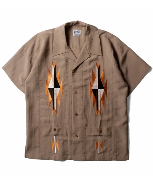 HOUSTON(ヒューストン)の「HOUSTON ヒューストン LINEN CHIMAYO SHIRT リネン チマヨ柄 刺繍 オープンカラー 開襟シャツ(シャツ/ブラウス・メンズ・オフホワイト/ブラウン/チャコール・XL/L/M)」の2枚目の写真
