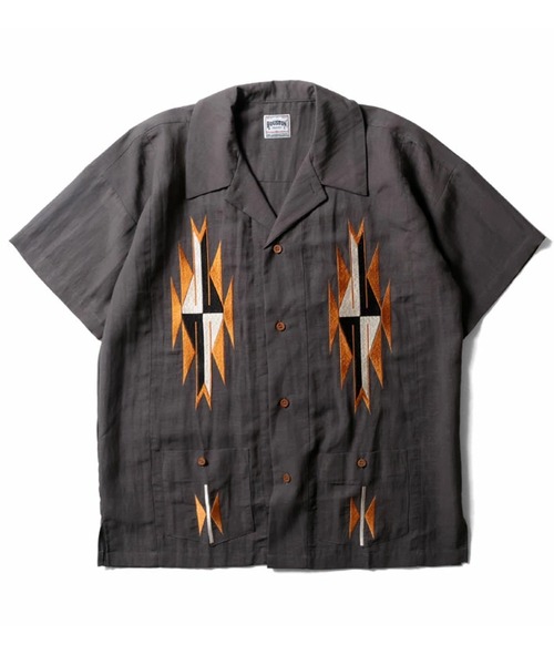 HOUSTON(ヒューストン)の「HOUSTON ヒューストン LINEN CHIMAYO SHIRT リネン チマヨ柄 刺繍 オープンカラー 開襟シャツ(シャツ/ブラウス・メンズ・オフホワイト/ブラウン/チャコール・XL/L/M)」の3枚目の写真