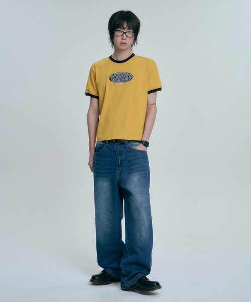 MOO(エムオーオー)の「オーバルロゴアプリケリングル半袖Tシャツ - マスタード(Tシャツ/カットソー・レディース・マスタード・MEDIUM/LARGE/SMALL)」の2枚目の写真