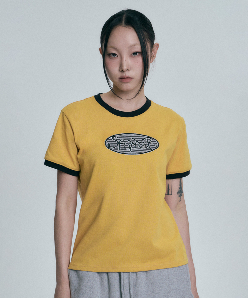 MOO(エムオーオー)の「オーバルロゴアプリケリングル半袖Tシャツ - マスタード(Tシャツ/カットソー・レディース・マスタード・MEDIUM/LARGE/SMALL)」の3枚目の写真