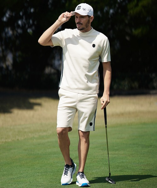 DIVINER GOLF(ディバイナー ゴルフ)の「【DIVINER GOLF】フェイクスウェード半袖モックネックセットアップ メンズ ゴルフウェア 上下セット 半袖Tシャツ ハーフパンツ 夏服(ゴルフグッズ・メンズ・ライトグレー/チャコールグレー/オフホワイト・L/M/XL/XXL)」の2枚目の写真