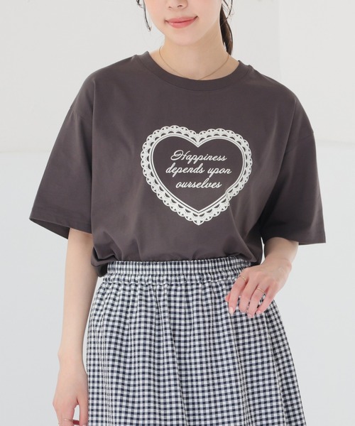 Honeys（ハニーズ）の「【ＵＶカット】こだわり綿ハートゆるＴ（Tシャツ/カットソー・レディース・ホワイト/スミクロ/サックスブルー/ピンク・S/M/L）」の3枚目の写真