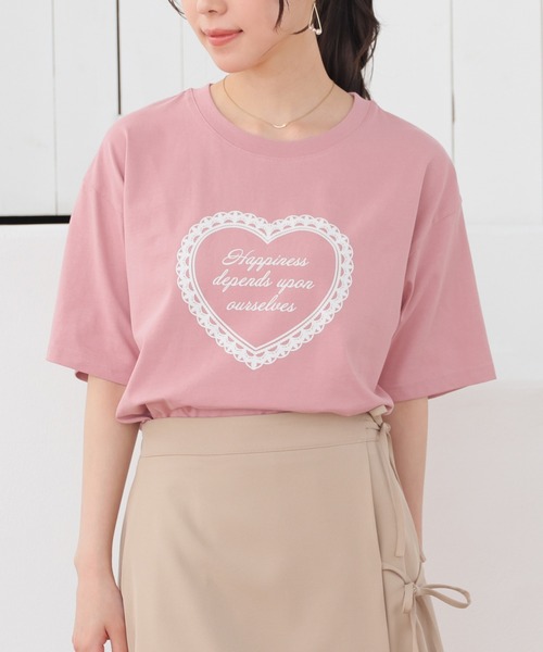 Honeys（ハニーズ）の「【ＵＶカット】こだわり綿ハートゆるＴ（Tシャツ/カットソー・レディース・ホワイト/スミクロ/サックスブルー/ピンク・S/M/L）」の4枚目の写真