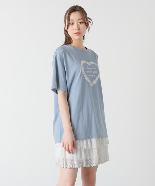 Honeys（ハニーズ）の「【ＵＶカット】こだわり綿ハートゆるＴ（Tシャツ/カットソー・レディース・ホワイト/スミクロ/サックスブルー/ピンク・S/M/L）」の20枚目の写真
