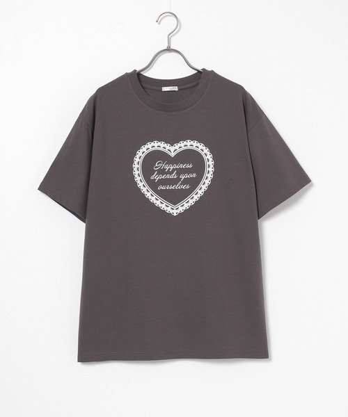 Honeys（ハニーズ）の「【ＵＶカット】こだわり綿ハートゆるＴ（Tシャツ/カットソー・レディース・ホワイト/スミクロ/サックスブルー/ピンク・S/M/L）」の17枚目の写真