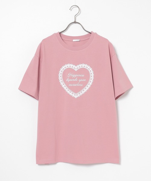 Honeys（ハニーズ）の「【ＵＶカット】こだわり綿ハートゆるＴ（Tシャツ/カットソー・レディース・ホワイト/スミクロ/サックスブルー/ピンク・S/M/L）」の13枚目の写真