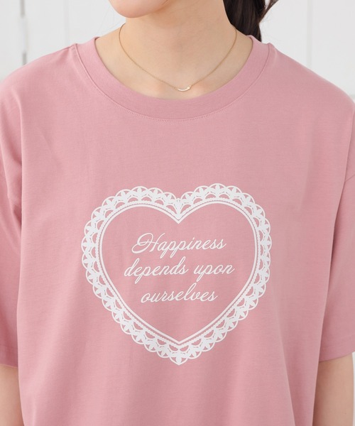 Honeys（ハニーズ）の「【ＵＶカット】こだわり綿ハートゆるＴ（Tシャツ/カットソー・レディース・ホワイト/スミクロ/サックスブルー/ピンク・S/M/L）」の8枚目の写真