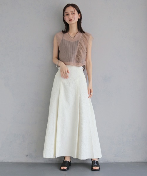 &g'aime（アンジェム）の「【&ｇ'aime 】シワ加工フレアスカート　Crinkle Flared Skirt（スカート・レディース・アイボリー/ブラック・FREE）」の10枚目の写真
