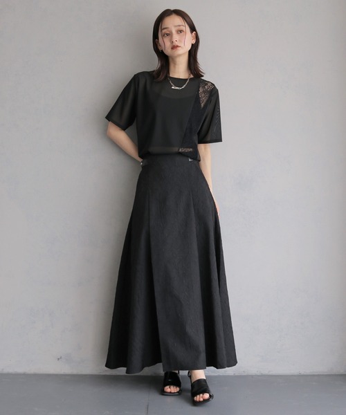 &g'aime（アンジェム）の「【&ｇ'aime 】シワ加工フレアスカート　Crinkle Flared Skirt（スカート・レディース・アイボリー/ブラック・FREE）」の22枚目の写真