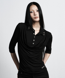 カウルネックハーフスリーブカラーTシャツブラック