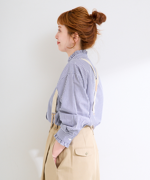 B.C STOCK(ベーセーストック)の「《追加8》【WEB限定】手洗い可 / スタンドフリルブラウス(シャツ/ブラウス・レディース・ネイビー/ブラック系その他・FREE)」の13枚目の写真
