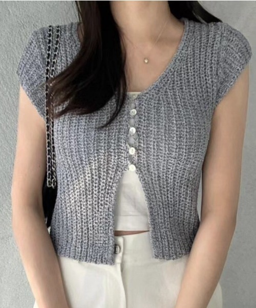 NANEA(ナネア)の「フロントスリットサマーリブニット半袖トップス/カーディガン(カーディガン/ボレロ・レディース・グレー/ブラック/ホワイト・フリー)」の16枚目の写真