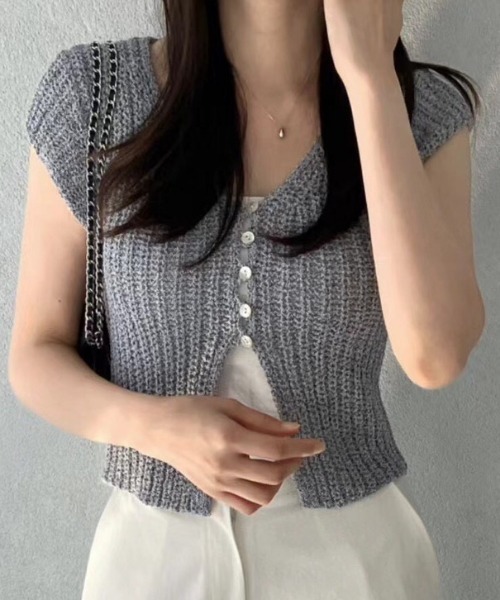 NANEA(ナネア)の「フロントスリットサマーリブニット半袖トップス/カーディガン(カーディガン/ボレロ・レディース・グレー/ブラック/ホワイト・フリー)」の17枚目の写真