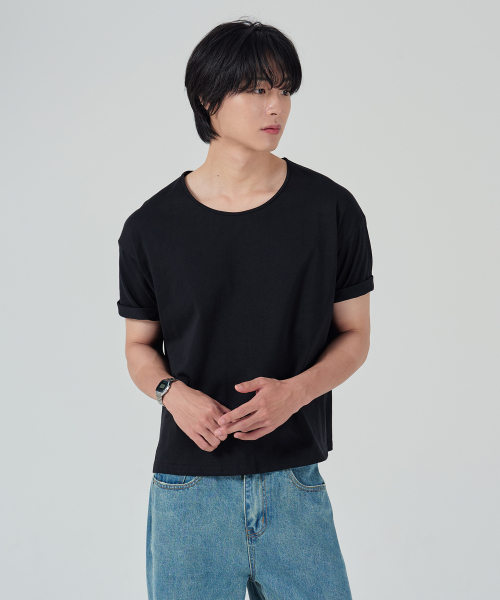 OWSA(オウサ)の「ソフトUネック無地半袖Tシャツ2カラー(Tシャツ/カットソー・メンズ・ホワイト/ブラック・LARGE/MEDIUM)」の6枚目の写真