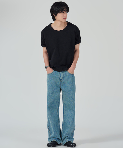 OWSA(オウサ)の「ソフトUネック無地半袖Tシャツ2カラー(Tシャツ/カットソー・メンズ・ホワイト/ブラック・LARGE/MEDIUM)」の7枚目の写真