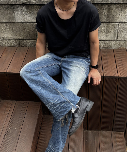 OWSA(オウサ)の「ソフトUネック無地半袖Tシャツ2カラー(Tシャツ/カットソー・メンズ・ホワイト/ブラック・LARGE/MEDIUM)」の10枚目の写真