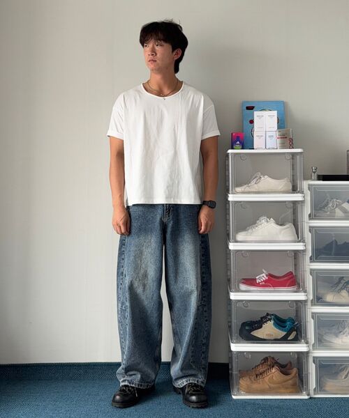 OWSA(オウサ)の「ソフトUネック無地半袖Tシャツ2カラー(Tシャツ/カットソー・メンズ・ホワイト/ブラック・LARGE/MEDIUM)」の19枚目の写真