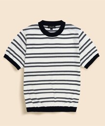 コットン／ナイロン　ダブルストライプ　ショートスリーブ　クルーネック　サマーセーター