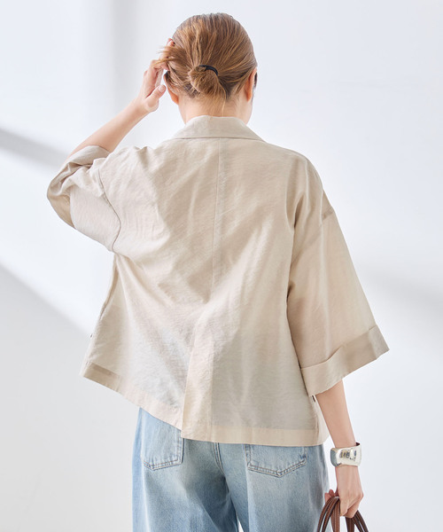 journal standard L'essage(ジャーナルスタンダードレサージュ)の「シルクMIXシアー&ストライプジャケット(テーラードジャケット・レディース・ネイビー/ホワイト・FREE)」の20枚目の写真
