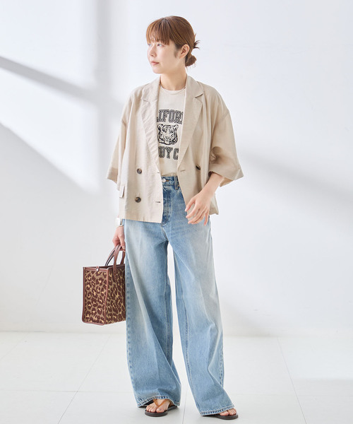 journal standard L'essage(ジャーナルスタンダードレサージュ)の「シルクMIXシアー&ストライプジャケット(テーラードジャケット・レディース・ネイビー/ホワイト・FREE)」の21枚目の写真