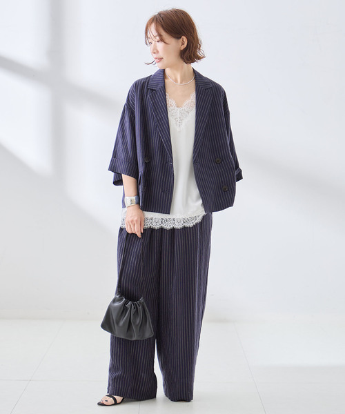 journal standard L'essage(ジャーナルスタンダードレサージュ)の「シルクMIXシアー&ストライプジャケット(テーラードジャケット・レディース・ネイビー/ホワイト・FREE)」の14枚目の写真