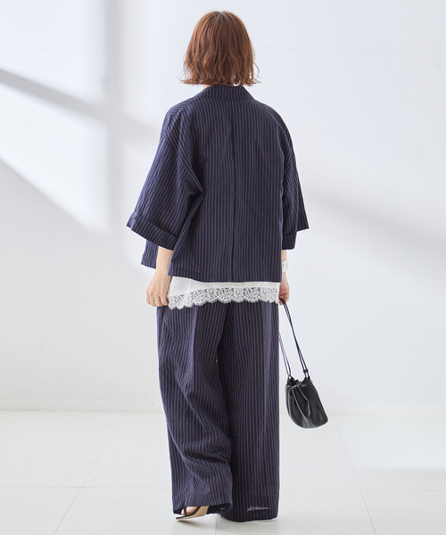 journal standard L'essage(ジャーナルスタンダードレサージュ)の「シルクMIXシアー&ストライプジャケット(テーラードジャケット・レディース・ネイビー/ホワイト・FREE)」の16枚目の写真