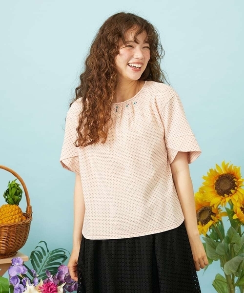 Jocomomola(ホコモモラ)の「Salpicar ドットジャカード幾何刺繍カットソー(Tシャツ/カットソー・レディース・アイボリー/ネイビー・40)」の1枚目の写真