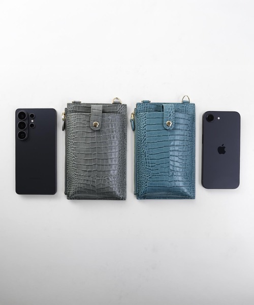 sankyo shokai(サンキョウショウカイ)の「牛革クロコダイル型押しスマートフォン ショルダーポーチ(ショルダーバッグ・レディース・ブラック/ブルー/グレー/ピンクベージュ/ホワイト系・FREE)」の10枚目の写真