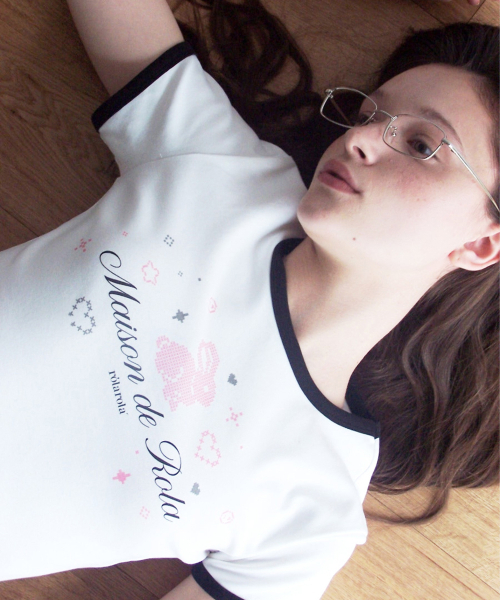 ROLAROLA(ロラロラ)の「RORABBIT FRIENDS RINGER T-SHIRT WHITE(Tシャツ/カットソー・レディース・ホワイト・MEDIUM/SMALL)」の2枚目の写真